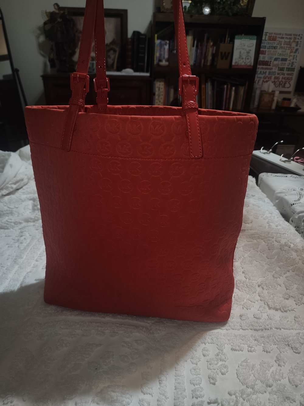 Michael Kors Orange Neoprene Embossed Tote Bag Jet Set Signature - Picture 7 of 8